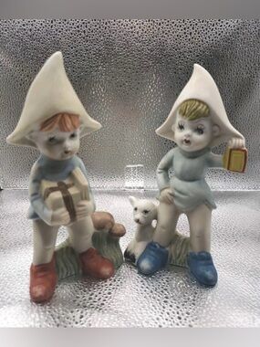 Vintage Pixie Elf Figurine Set RARE Collectible HOMCO with Deer, Mushrooms, Gift